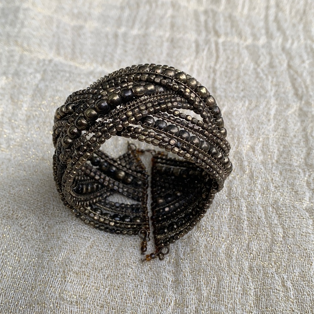 Bronze Beaded Cuff Bracelet, Costume - Picture 3 of 9